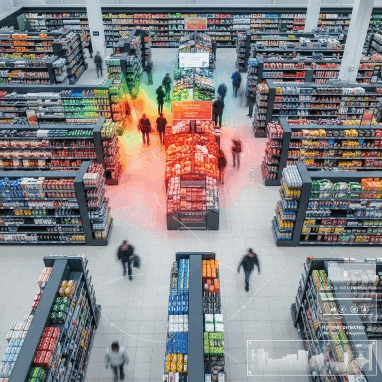 Supermart heatmap analytics showing customer dwell time zones