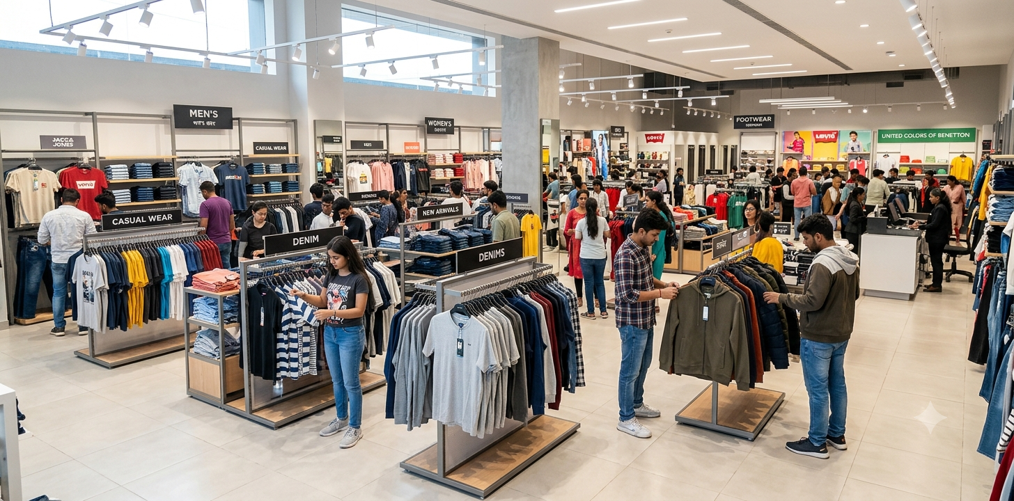 Busy modern Indian retail store — footfall analytics by AIVIS Agrex AI
